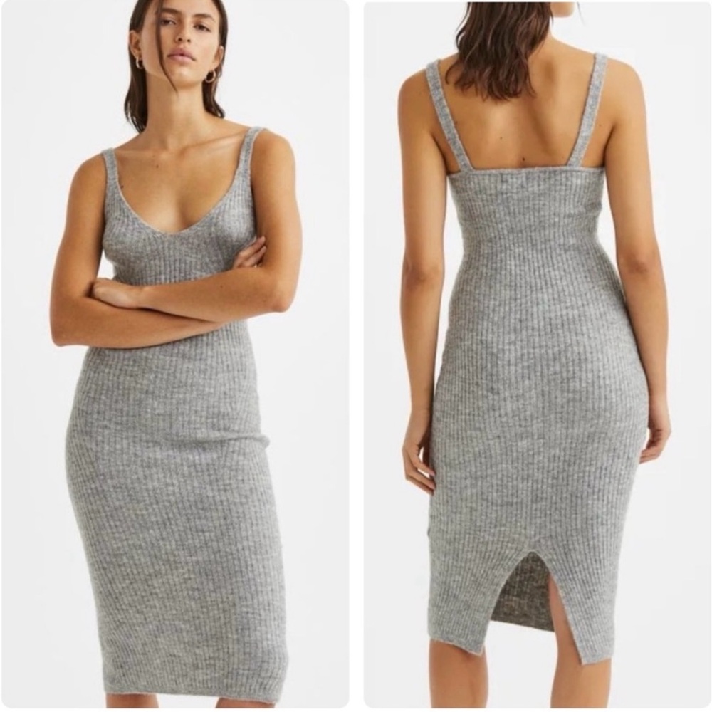 H&M Ribbed Knit Sweater Midi Tank Dress Wool Blend